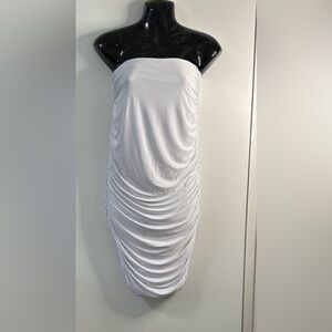 Windsor White Asymmetrical Rushed Strapless Cocktail Woman Dress Sz S - New!